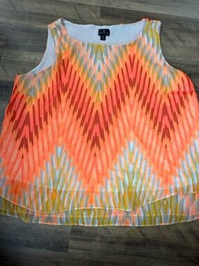 Worthington Neon Coral Chevron Tank Top
